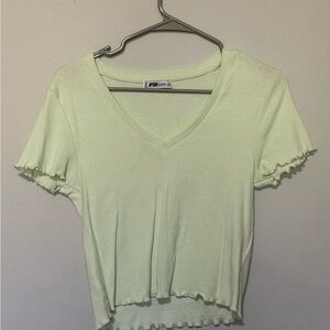 FB Sister Light Green V-Neck Lettuce-Trim Crop Top